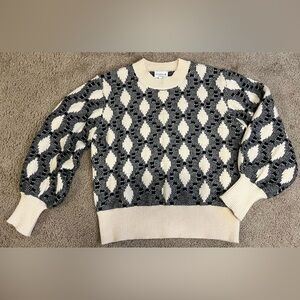 Studio B by Bobeau Chunky Knit Balloon Sleeve Argyle Black Creme Sweater Large